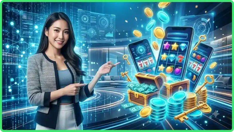 Người phụ nữ chơi game quay hũ miễn phí trên điện thoại tại 79King